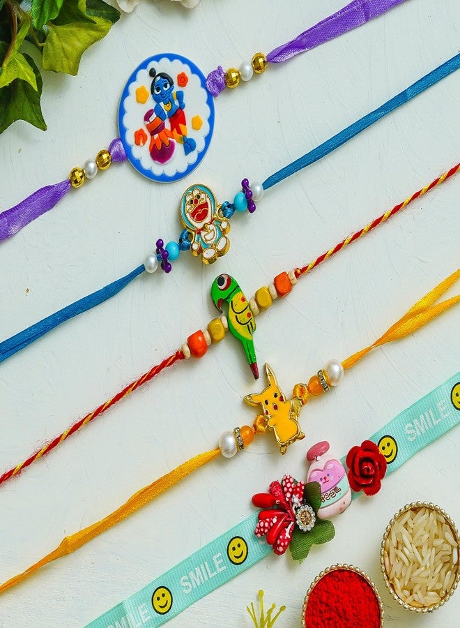 iinfinize Rakhi for Kids Best Rakshabndhan Combo Set For Childrn Boy Girl Set Of 5 Multicolor Dora Rakhi Combo With Roli Chawal - Image 2
